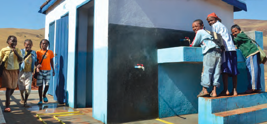 Pupils in Ambohimasina public primary school, using the new sanitation block, Analamanga region, Madagascar