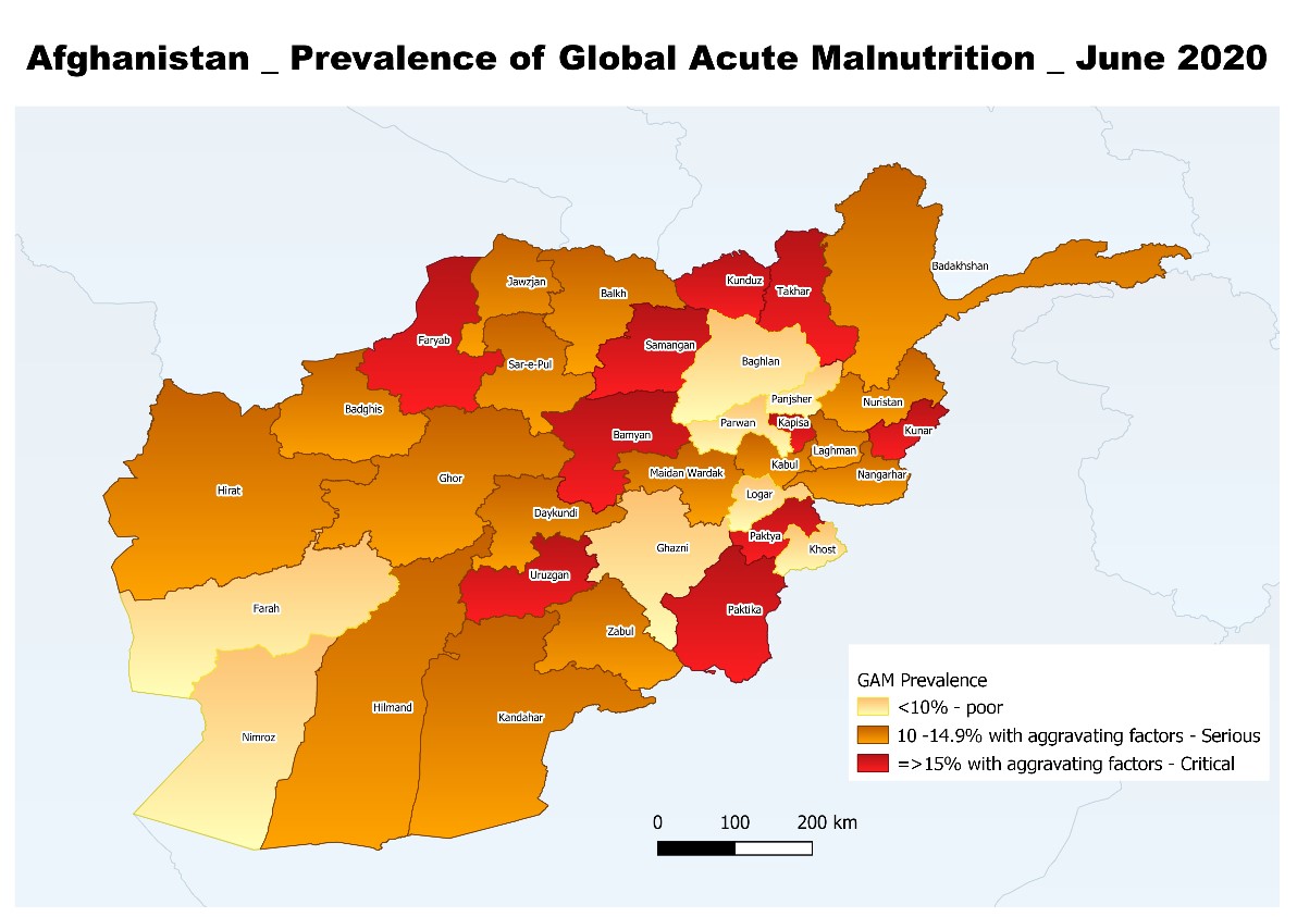 Classification based on wasting prevalence of 10% with one or more aggravating factors such as high incidence of diarrhoea, COVID-19, food insecurity (IPC phase 3 and above), conflict induced displacement and low immunization coverage.
