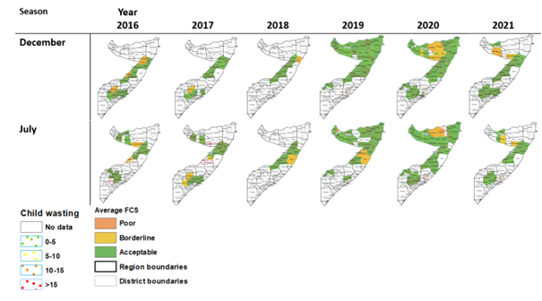 Répartition spatio-temporelle de l’émaciation infantile et de l’insécurité alimentaire