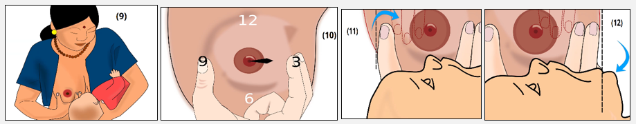 Holding breast while helping baby to latch the baby