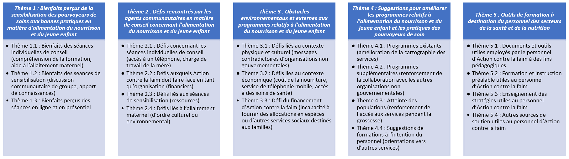 Résumé des thèmes et sous-thèmes émergeant des entretiens avec les agents de terrain