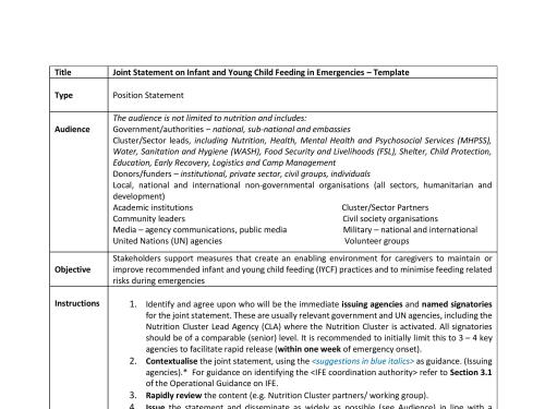 First page of the joint statement template
