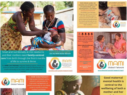 A compilation of social media cards relating to MAMI Global Network Communications and Advocacy Materials