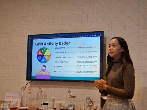 Milca, one of the GANN youth reps, presenting her experience as a nutrition activist at the GANN Core Group meeting