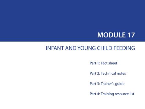 Front cover of document titled, "MODULE 17: INFANT AND YOUNG CHILD FEEDING."