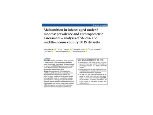 Cover of the study published by BMJ - Malnutrition in infants aged under 6 months: prevalence and anthropometric assessment 