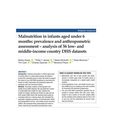 Cover of the study published by BMJ - Malnutrition in infants aged under 6 months: prevalence and anthropometric assessment 