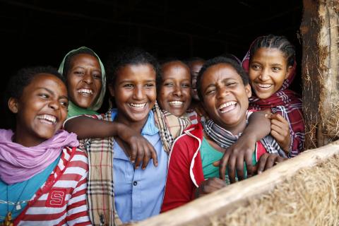 Teenage girls in a window in Ethiopia