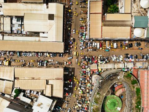 A birds eye view of populated city in India 