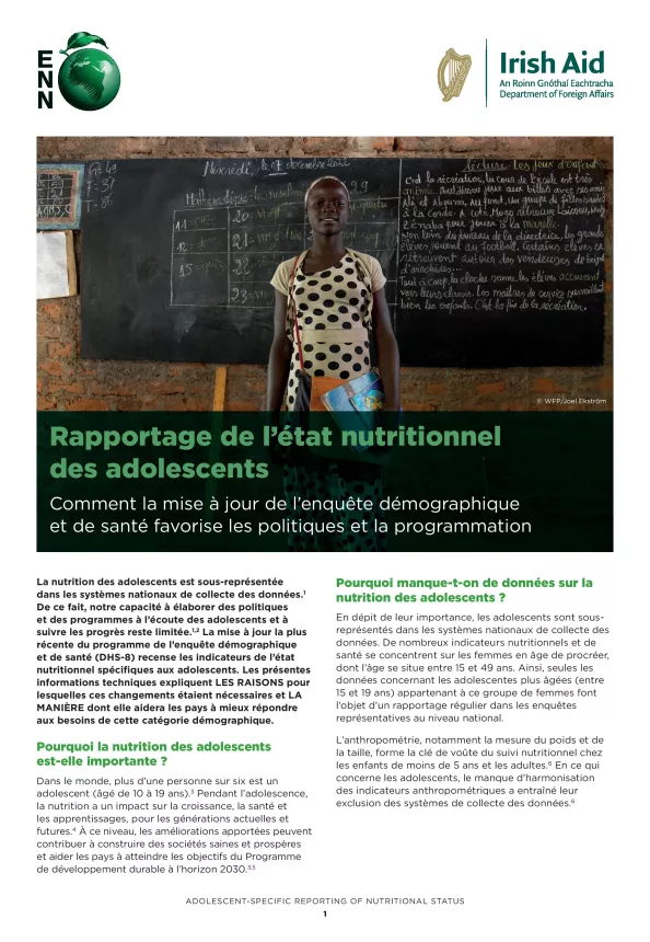 First page of the document 'Rapportage de l'état nutritionnel des adolescents'