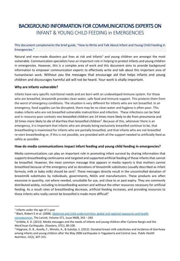 First page of the document 'BACKGROUND INFORMATION FOR COMMUNICATIONS EXPERTS ON IFE'