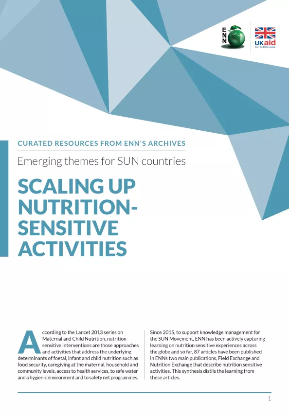 First page of report titled, "Emerging themes for SUN countries: Scaling up nutrition sensitive activities."