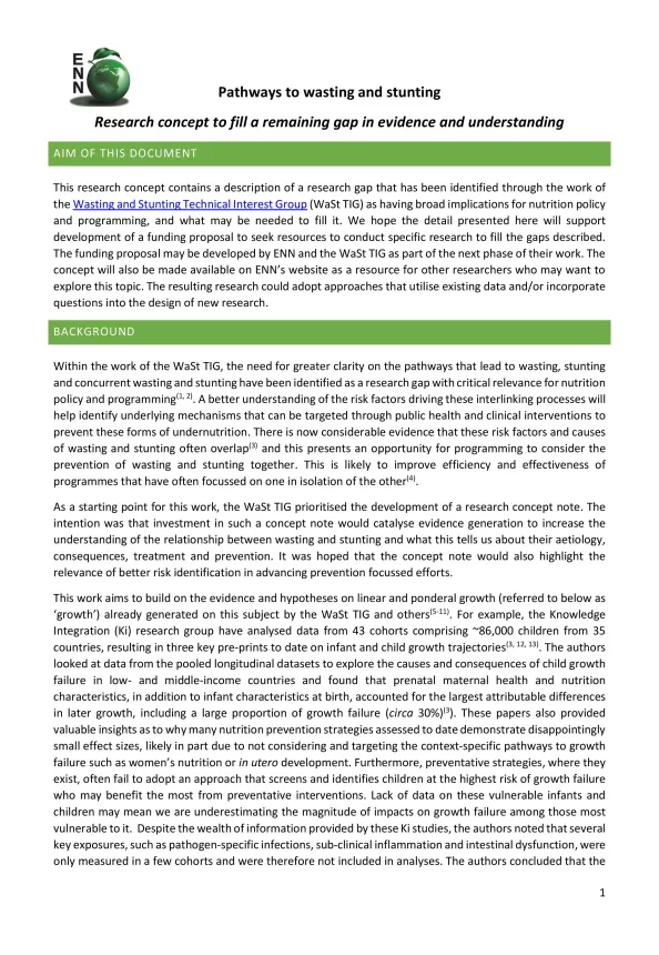 First page of the document 'Pathways to wasting and stunting'