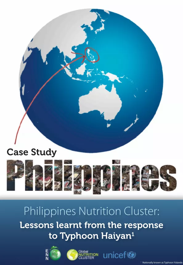 Front cover of case study titled, "Philippines Nutrition Cluster: Lessons learnt from the response to Typhoon Haiyan."