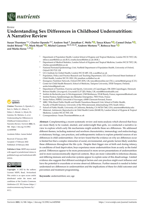 First page of the document 'Understanding Sex Differences in Childhood Undernutrition: A Narrative Review'