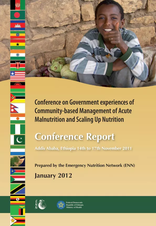 Front cover of document titled, "Conference on Governmentexperiences of Community-based Management of Acute Malnutrition and Scaling Up Nutrition Conference Report."