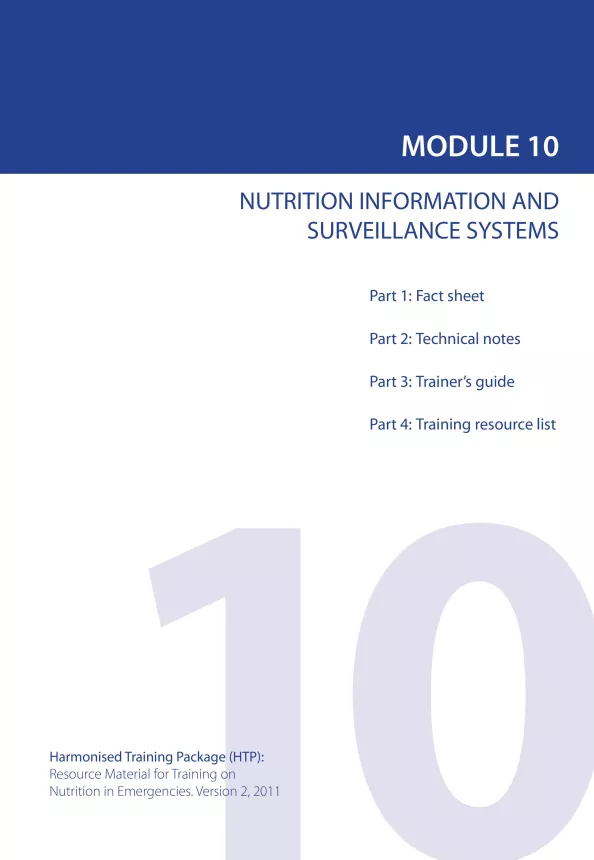 Front cover of document titled, "MODULE 10: NUTRITION INFORMATION AND SURVEILLANCE SYSTEMS."