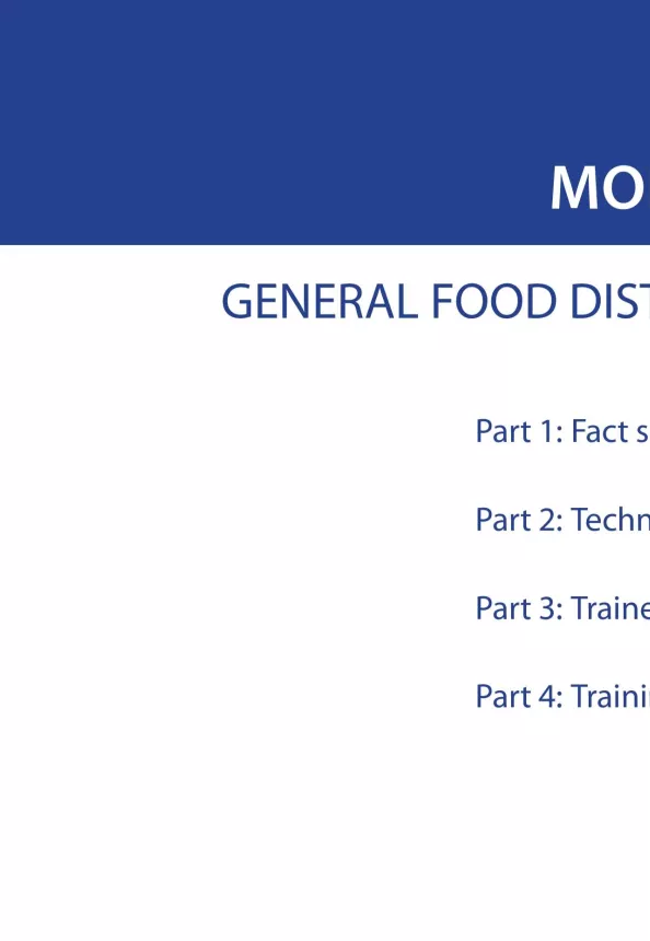 Front cover of document titled, "MODULE 11: GENERAL FOOD DISTRIBUTION."