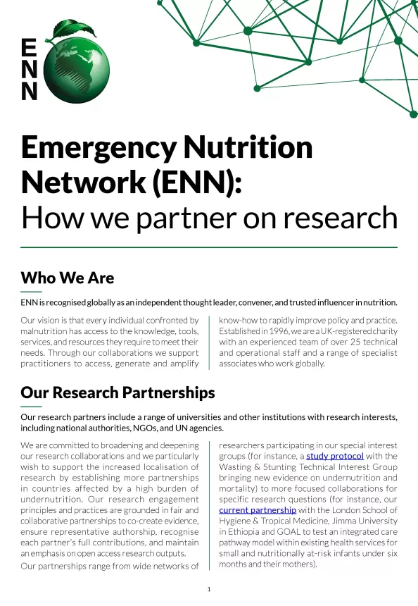 The front cover to ENN's leaflet: how ENN partners on research