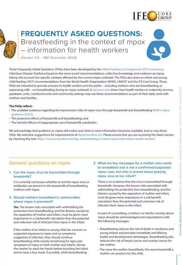FREQUENTLY ASKED QUESTIONS: Breastfeeding in the context of mpox – information for health workers