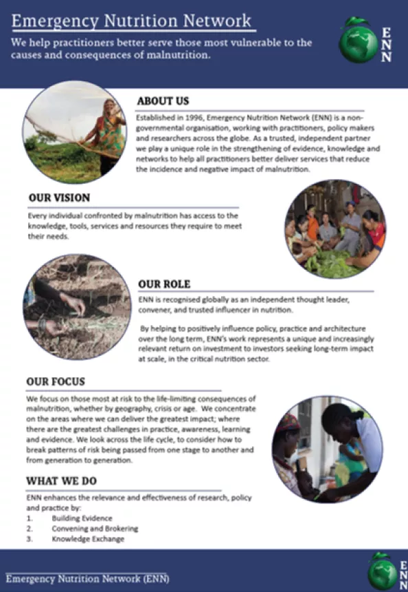 ENN brochure cover image featuring text and photos depicting what ENN does